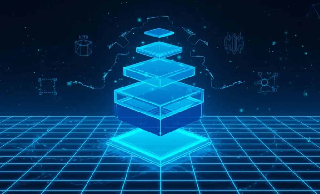 Infographic of blockchain layers from Layer 0 infrastructure to Layer 3 applications