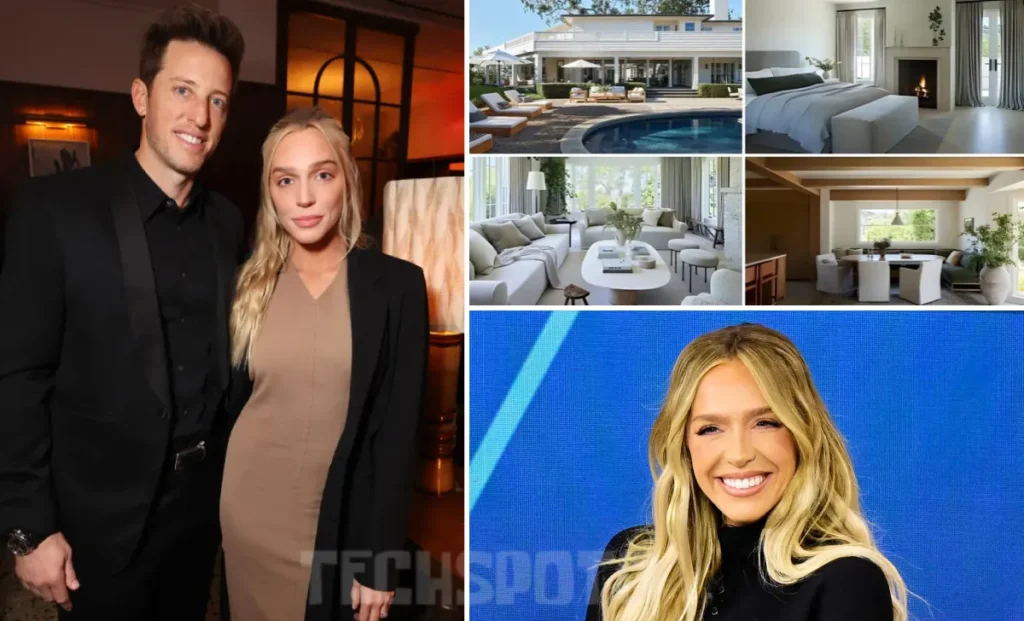 Alexandra Cooper Studio City mansion exterior showing modern dual homes surrounded by lush landscaping