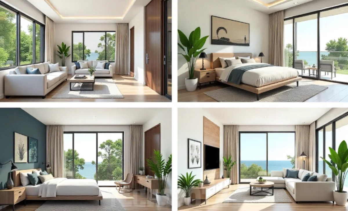Modern interior of Keanu Reeves’ Hollywood Hills home with open floor plan, natural lighting, and minimalist decor