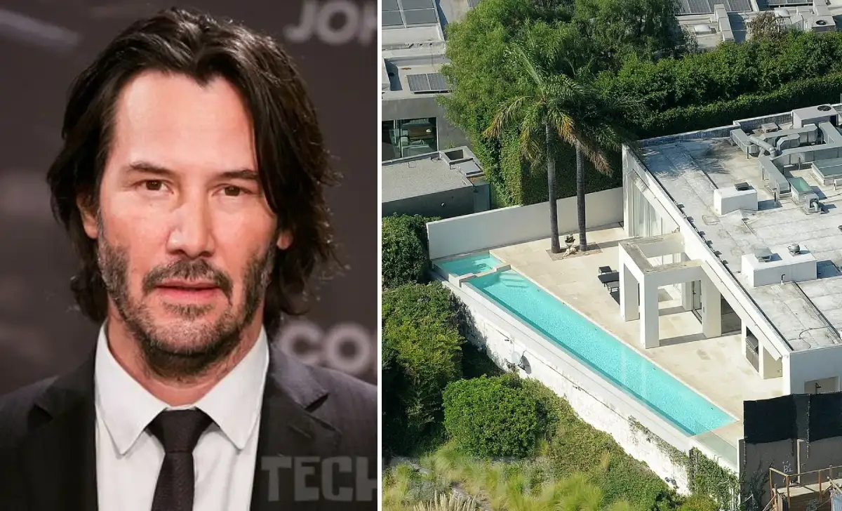 Keanu Reeves Hollywood Hills mansion surrounded by greenery with modern glass design and Los Angeles city views
